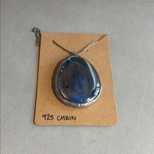 Glass Blue Pendant on silver 925 chain